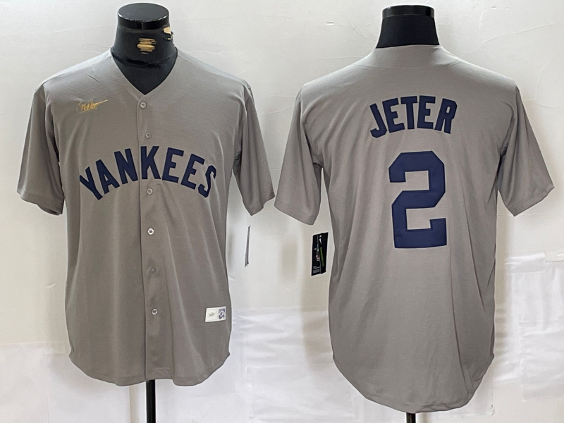 Men's New York Yankees Derek Jeter #2 Gray Road Cooperstown Collection Jersey